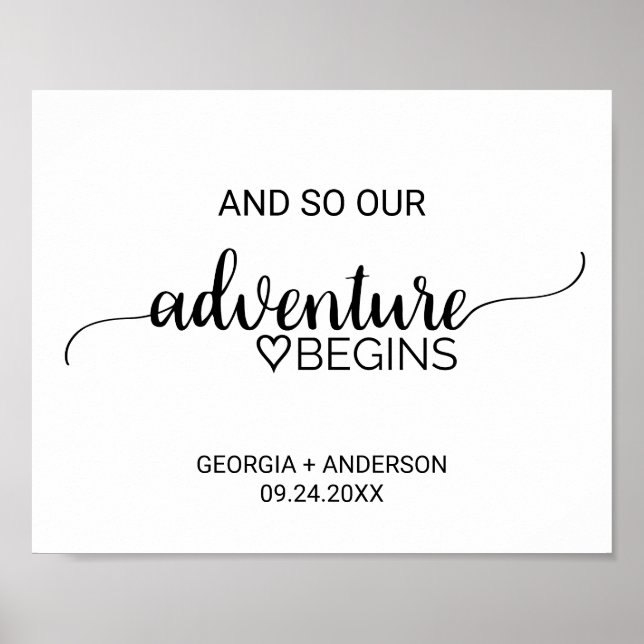 Enkel svart kalligrafi Äventyr börjar tecken Poster (Framsidan)