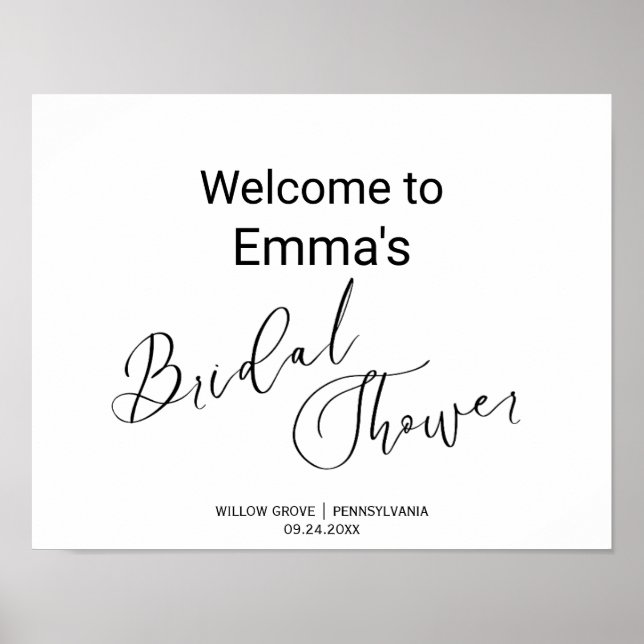 Enkel svart kalligrafi duschskylt poster (Framsidan)