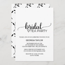 Enkel svart kalligrafi Möhippa Tea Party Inbjudningar