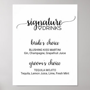 Enkel svart kalligrafi Namnteckning Drinks-tecken Poster