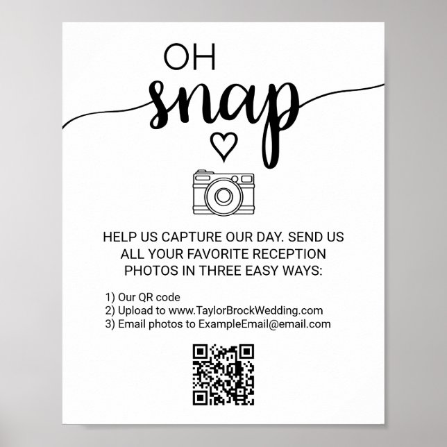 Enkel svart kalligrafi Oh Snap QR-kodsignatur Poster (Framsidan)