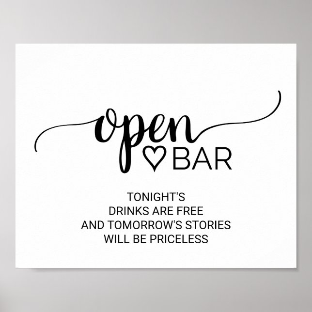 Enkel svart kalligrafi Öppna Pub-tecken Poster (Framsidan)