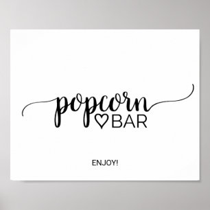 Enkel svart kalligrafi Popcorn Bar-skylt Poster