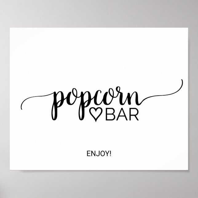 Enkel svart kalligrafi Popcorn Bar-skylt Poster (Framsidan)