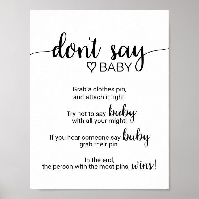 Enkel svart kalligrafi Säg inte Baby-tecken Poster (Framsidan)