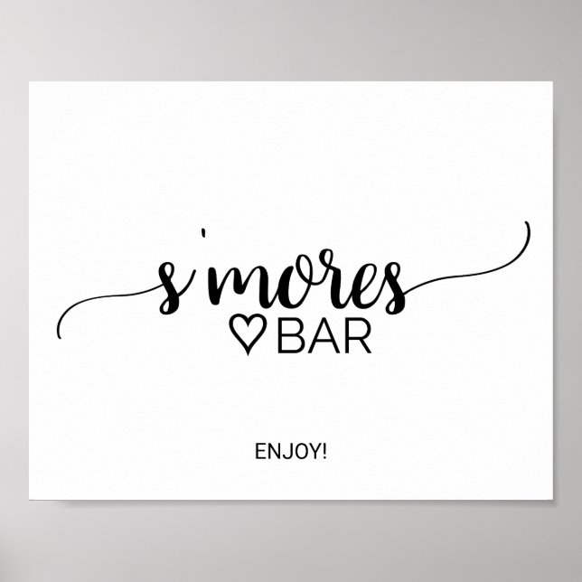 Enkel svart kalligrafi S'mores Bar-skylt Poster (Framsidan)