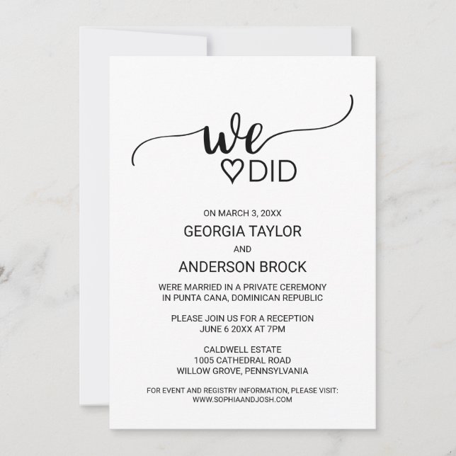 Enkel svart kalligrafi Vi gjorde Inbjudningar (Framsida)