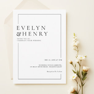 Enkel svart kant modern typografi bröllop inbjudningar