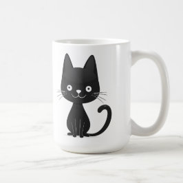Enkel svart katt illustration Söt kawaii katt Kaffemugg