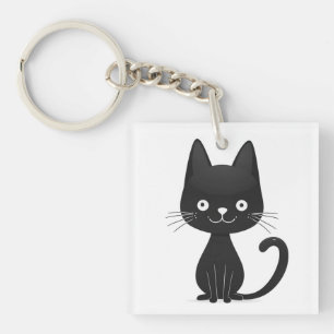 Enkel svart kattillustration Söt Kawaii Katt