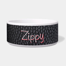 Enkel svart konstläder Namn Keramik Husdjur Skål