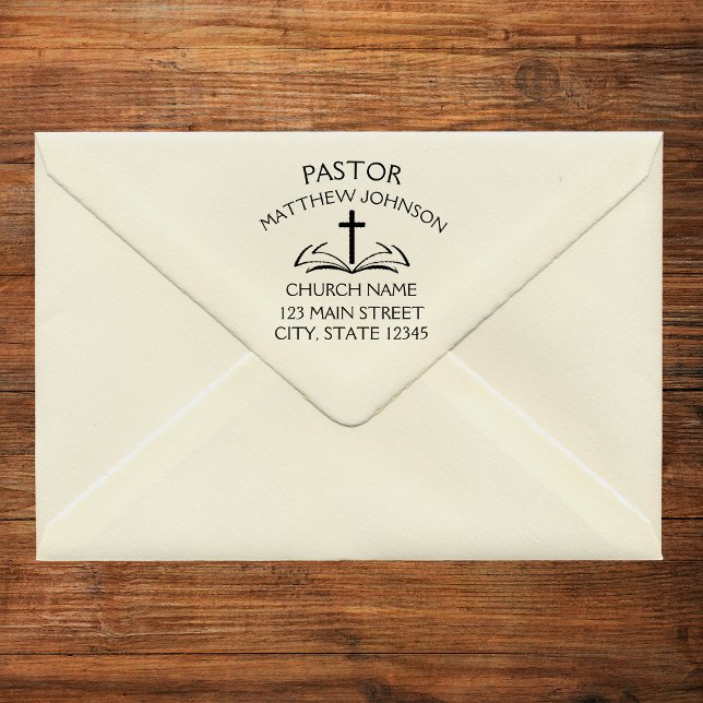 Enkel svart Kor, öppen, biblisk pastorkyrka Självfärgande Stämpel (Simple Black Cross OPEN BIBLE Pastor Church Self-inking Stamp)