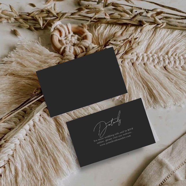 Enkel svart liten bilaga för bröllopsdetaljer visitkort (Simple Black Small Wedding Details Enclosure Card)