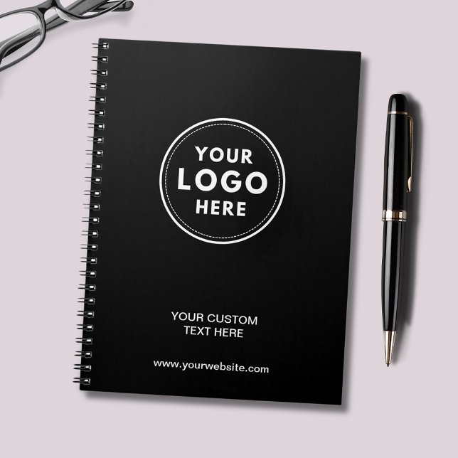 Enkel svart logotyp Professionell anteckningsbok (Professional black logo notebook with customizable text and website. Just add your own logo.)