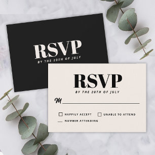 Enkel Svart Modern Minimalistisk Bröllops-RSVP OSA Kort