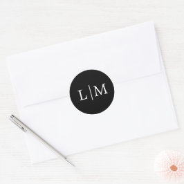 Enkel svart monogram elegant bröllop runt klistermärke