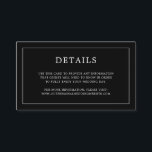 Enkel svart monogram elegant bröllop tilläggskort<br><div class="desc">Enkel liten infogningskort för bröllop med modern men ändå elegant design med dina detaljer omgivna av en tunn ram och ditt monogram på baksidan. Alla designelement är vita på en svart bakgrund och kan ändras i designverktyget. En chic och stilren design som passar perfekt för ett minimalistiskt par. Använd dessa...</div>