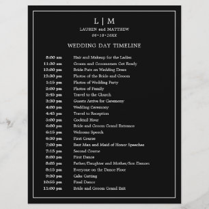 Enkel svart monogram elegant bröllopsschema