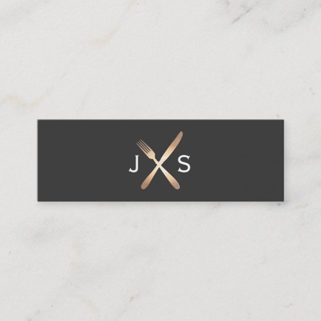 Enkel svart monogrammad Catering för personlig ost Mini Visitkort (Framsida)