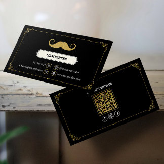Enkel Svart Moustache Barberare Kontakta oss Visitkort
