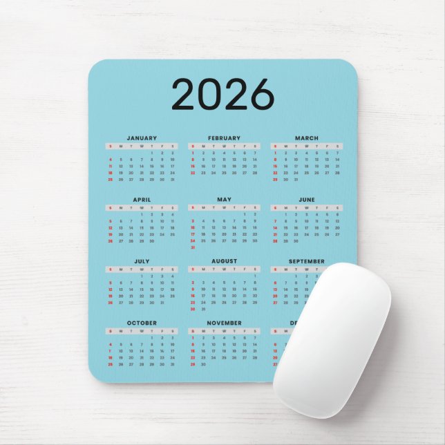Enkel svart och blå 2026-kalender  musmatta (Med mus)