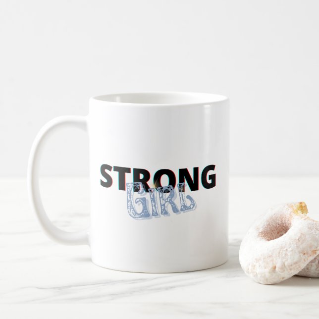 Enkel svart och blå "stark flicka" Retro Kaffemugg (Med munk)