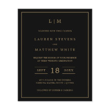 Enkel svart och guld budget bröllopsinbjudan