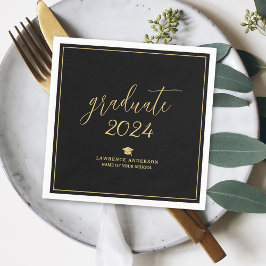 Enkel svart och guld Klass 2024 examen Pappersservett
