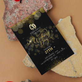 Enkel svart och Guld modern Elegant bröllop Inbjudningar
