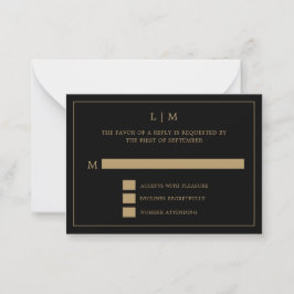 Enkel svart och guld monogram Elegant bröllop Anteckningskort