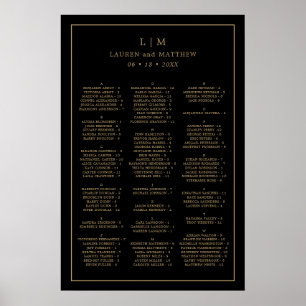 Enkel svart och guld sittplan för bröllop poster
