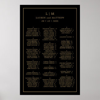 Enkel svart och guld sittplan för bröllop poster