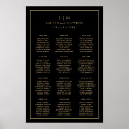 Enkel svart och guld sittplan för bröllop poster