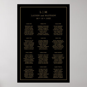 Enkel svart och guld sittplan för bröllop poster