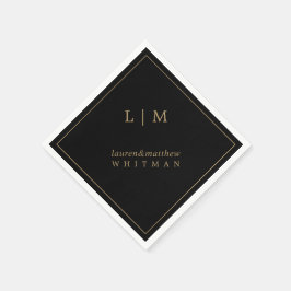 Enkel svart och guldmonogram Elegant bröllop Pappersservett