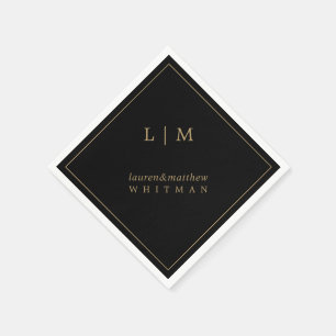 Enkel svart och guldmonogram Elegant bröllop Pappersservett
