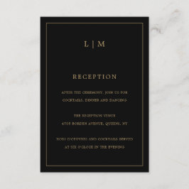 Enkel svart och guldmonogram Elegant Bröllop Tilläggskort