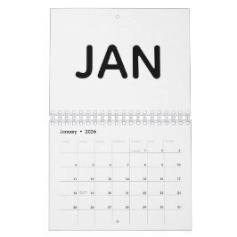 Enkel svart och vit 2026 kalender