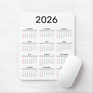 Enkel svart och vit 2026-kalender musmatta
