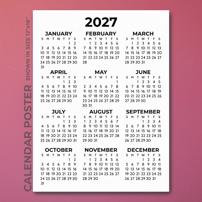 Enkel Svart Och Vit 2027 Kalender Poster (Skapare uppladdad)
