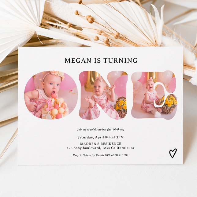 Enkel svart och vit 3 foton 1:a födelsedag inbjudningar (Skapare uppladdad)