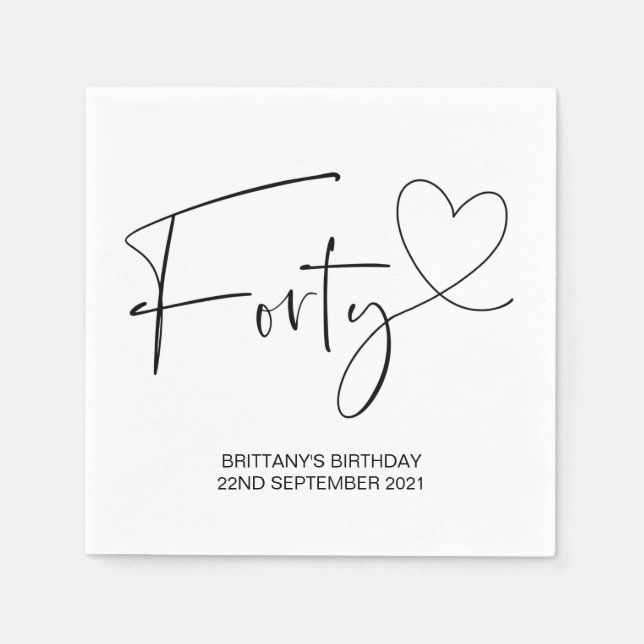 Enkel svart och vit 40-dagars Party-dekoration Pappersservett (Framsidan)