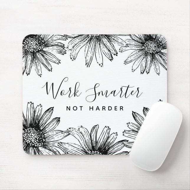 Enkel svart och vit blomma musmatta (Med mus)