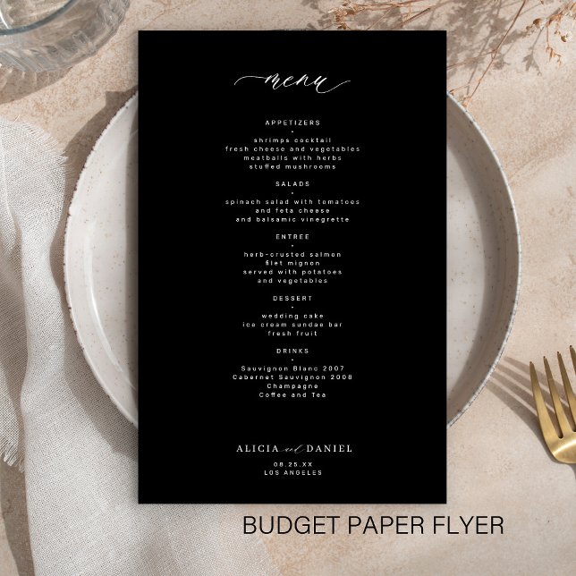 Enkel svart och vit bröllopsmeny på en budget flygblad (Skapare uppladdad)