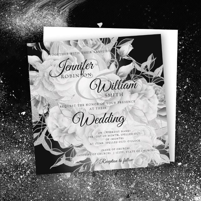 Enkel svart och vit Elegant Blommigt Bröllop (Skapare uppladdad)