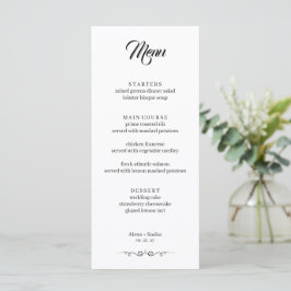 Enkel svart och vit elegant minimalistisk bröllop meny