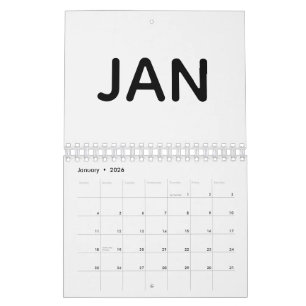 Enkel svart och vit fet typografi kalender