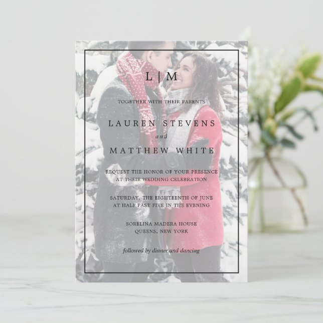 Enkel svart och vit foto Elegant bröllop Inbjudningar (Stående Fram)