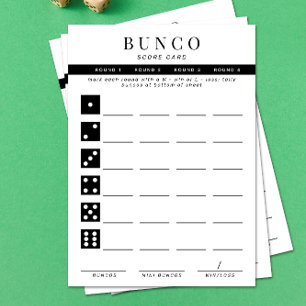 Enkel svart och vit fyra rund Bunco-resultatskort Inbjudningar