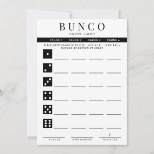 Enkel svart och vit fyra-runda Bunco-resultatskort Inbjudningar